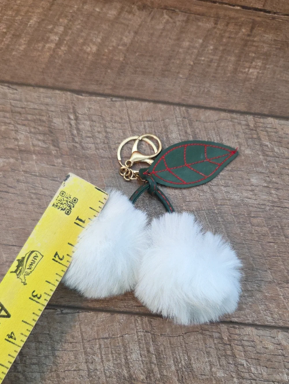 Fuzzy White Cherries Keychain